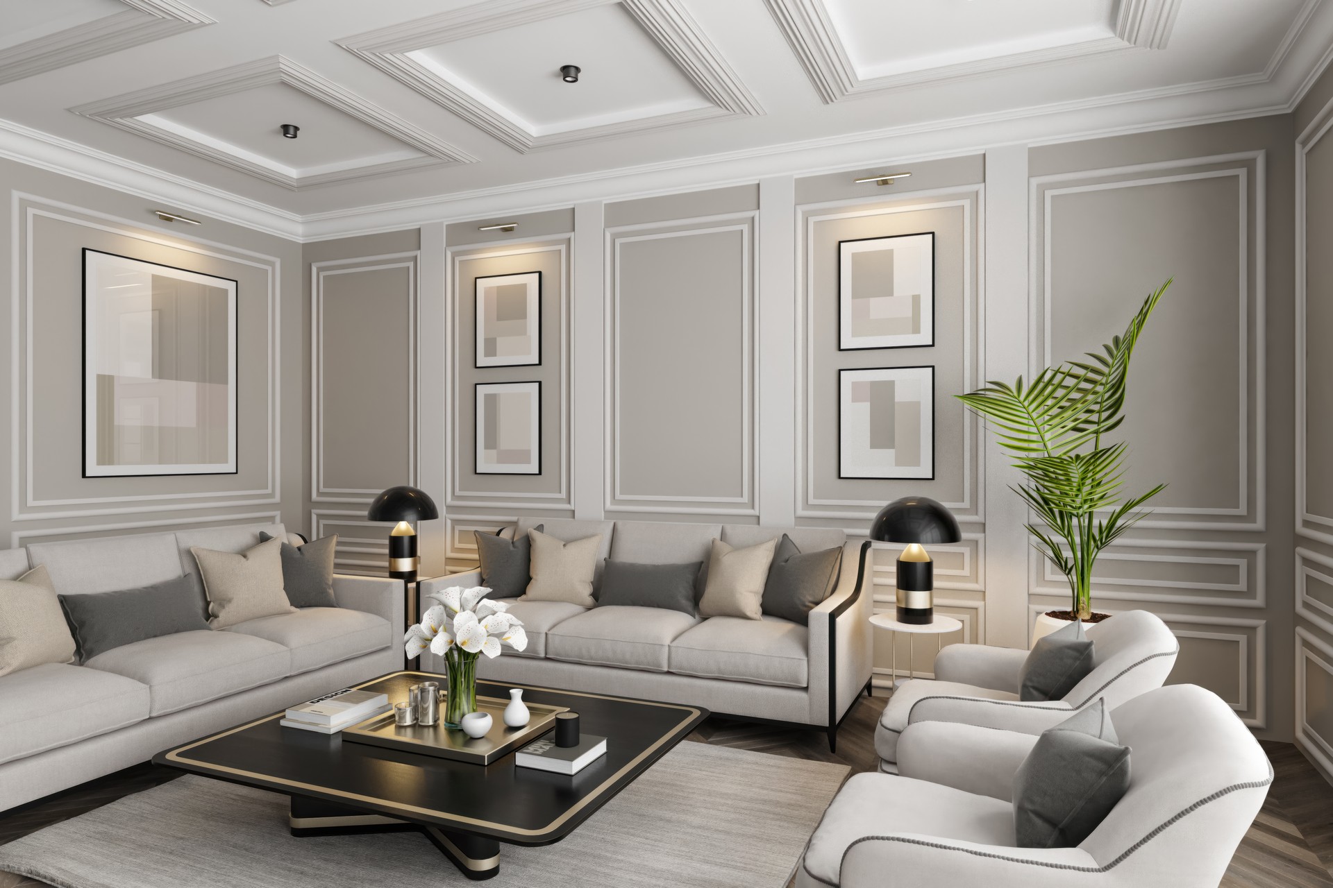 Elegant Neo-Classical Parisian Luxury Living Room with Modern Touches